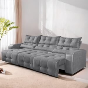 Sofá Retrátil e Reclinável Premier/Minas 2,50 m Veludo Cinza 508 – DECORAR ESTOFADOS