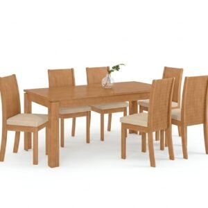 Mesa Athenas 180 Amêndoa Clean com 6 Cadeiras Athenas Linho Bege – LOPAS
