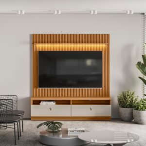 Painel + Rack até 75″ Ouro Preto Nature/Off White – LINEA BRASIL