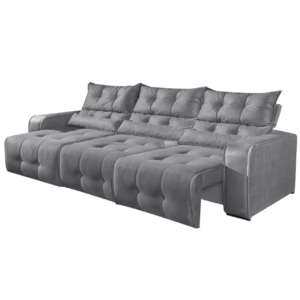 Sofá Retrátil e Reclinável Premier/Minas 2,50 m Veludo Cinza 508 – DECORAR ESTOFADOS