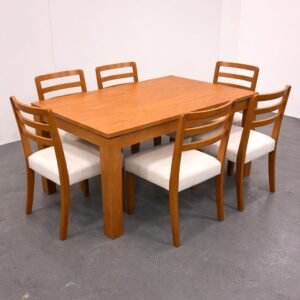Mesa Athenas 180 Amêndoa Clean com 6 Cadeiras Turquia Mel/Linho Palha 311A  – LOPAS + HR MOVELARIA