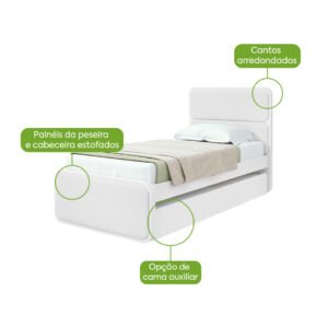 Cama Solteiro Loop com Auxiliar Branco – LOPAS