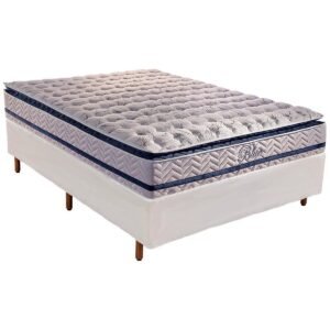 Colchão Casal Blue 32 cm HR33 Molas Ensacadas + Base Simples Corino Branco – PAROPAS + BIOSTAR