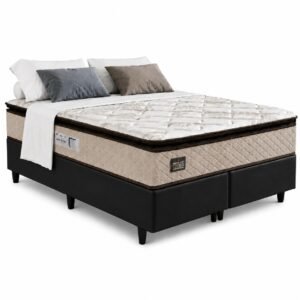 Colchão Queen Van Gogh 29 cm D33 Ortopédico + Base Simples Corino Preto – KING KONFORT COLCHÕES + BIOSTAR