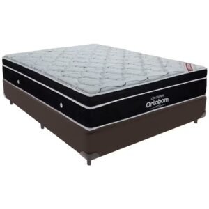 Colchão Casal Elegant Superpocket 28 cm D33 Molas Ensacadas + Base Simples Corino Marrom – ORTOBOM + BIOSTAR
