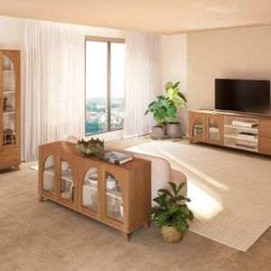 Conjunto Murano (Buffet, Cristaleira e Rack) Cinamomo/Off White – ARTELY