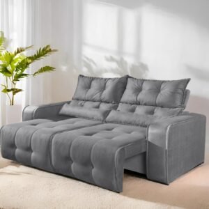 Sofá Retrátil e Reclinável Premier/Minas 2,00 m Veludo Cinza 508 – DECORAR ESTOFADOS