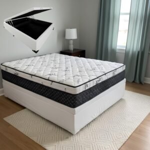 Colchão Casal Prime Light 26 cm D28 Molas Ensacadas + Base Baú Corino Branco – ORTHOPRIME + ALTO NÍVEL