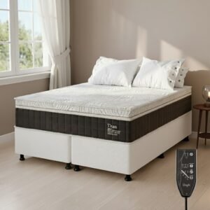 Colchão Queen Massageador Titan/Thor 34 cm D28 Molas Ensacadas + Base Box Simples Corino Branco – VIERO + BIOSTAR