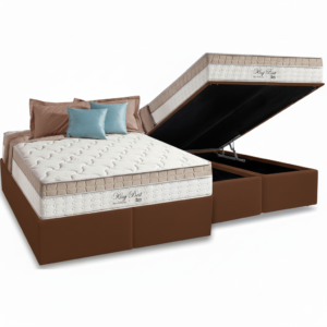 Colchão Queen King Best 28 cm D28 Molas Ensacadas + Base Baú Corino Marrom – ANJOS + BIOSTAR