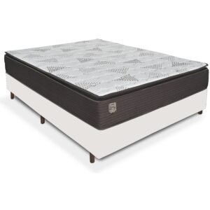 Colchão Casal Ravena 33 cm D26 Molas Ensacadas + Base Simples Corino Branco – UMAFLEX + BIOSTAR