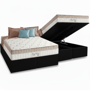 Colchão Queen King Best 28 cm D28 Molas Ensacadas + Base Baú Corino Preto – ANJOS + BIOSTAR