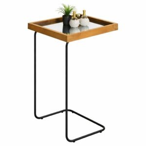 Mesa de Apoio Espelhada Lupus Amadeirado/Preto – DELINE DECOR