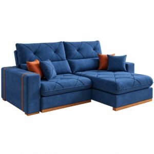 Sofá Retrátil e Reclinável Yara/Gran Bela/Gran Bello 2,50 m Veludo Azul 209 – R A ESTOFADOS