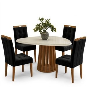 Mesa Lavanda BA45 135 Canela/Off White com 4 Cadeiras Sophia Veludo Preto – KAPPESBERG + WM DECOR