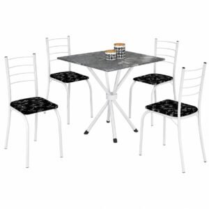 Mesa 4 Cadeiras Rio 75×75 Branco/Preto Lírio – TEIXEIRA