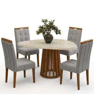 Mesa Lavanda BA45 135 Canela/Off White com 4 Cadeiras Sophia Linho Cinza Grafite 206 – KAPPESBERG + WM DECOR