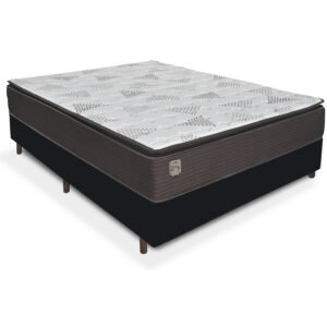 Colchão Casal Ravena 33 cm D26 Molas Ensacadas + Base Simples Corino Preto – UMAFLEX + BIOSTAR