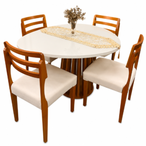 Mesa Lavanda BA45 135 Canela/Off White com 4 Cadeiras Turquia Mel/Linho Palha 311A – KAPPESBERG + HR MOVELARIA