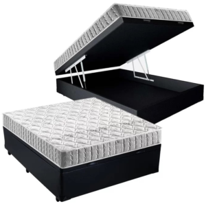 Colchão Casal Orthosono 18 cm D33 + Base Baú Corino Preto – ANJOS + BIOSTAR