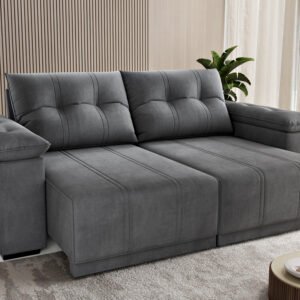 Sofá Retrátil e Reclinável Del/Delta 2,00 m Veludo Cinza Grafite – VIERO
