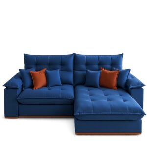 Sofá Retrátil e Reclinável Anabelle 2,50 m Veludo Azul – WM ESTOFADOS