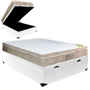 Colchão Casal Airtech Springpocket 25 cm D26 Molas Ensacadas + Base Baú Corino Branco – ORTOBOM + ALTO NÍVEL