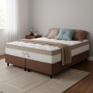 Colchão Queen King Best 28 cm D28 Molas Ensacadas + Base Simples Corino Marrom – ANJOS + BIOSTAR