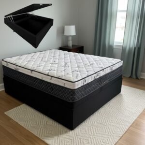 Colchão Casal Prime Light 26 cm D28 Molas Ensacadas + Base Baú Corino Preto – ORTHOPRIME + BIOSTAR