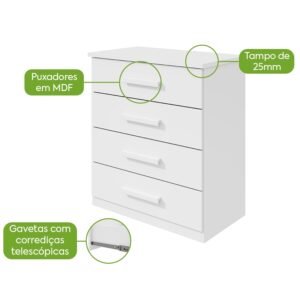 Cômoda 4 Gavetas Baião Branco – LOPAS