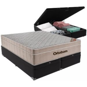 Colchão Queen Airtech Springpocket 25 cm D26 Molas Ensacadas + Base Baú Corino Preto – ORTOBOM + BIOSTAR