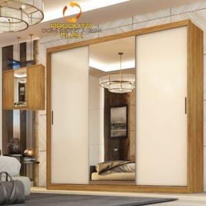 Guarda-Roupa 3 Portas Dalila 2,35 m (Com Espelho) Cinamon Touch/Off White – DEMÓBILE