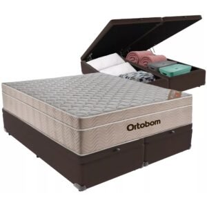 Colchão Queen Airtech Springpocket 25 cm D26 Molas Ensacadas + Base Baú Corino Marrom – ORTOBOM + BIOSTAR