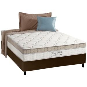 Colchão Casal King Best 28 cm D28 Molas Ensacadas + Base Simples Corino Marrom – ANJOS + BIOSTAR