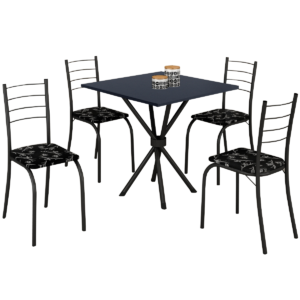 Mesa 4 Cadeiras Rio 75×75 Preto/Grafite/Preto Lírio – TEIXEIRA