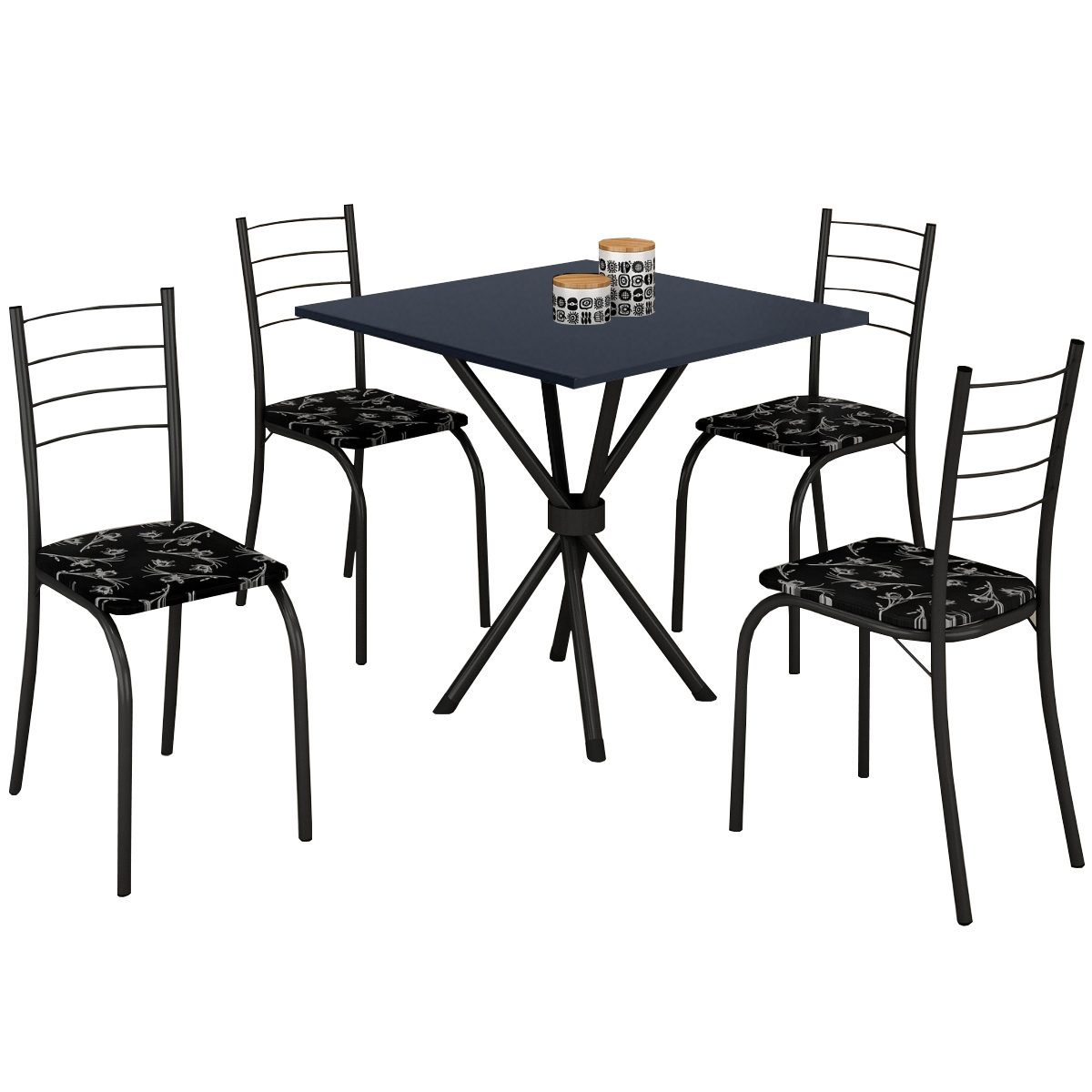 Mesa 4 Cadeiras Rio 75×75 Preto/Grafite/Preto Lírio – TEIXEIRA - Imagem 2