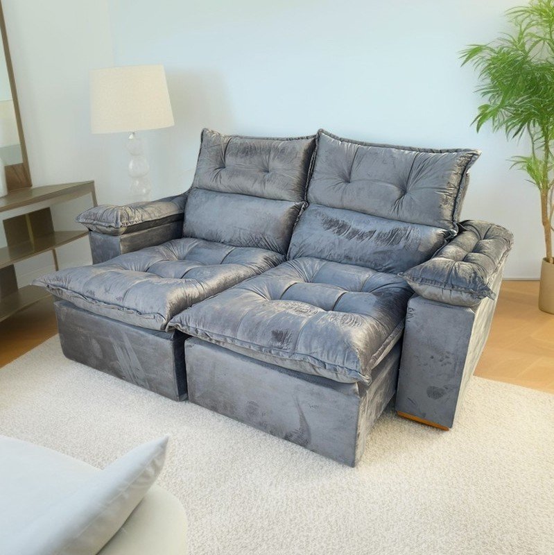 Sofá Retrátil e Reclinável Imperial 2,00 m Veludo Jolie Cinza 08 - IMPERIAL DECOR - Imagem 2