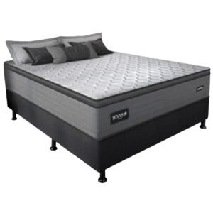 Colchão Casal Texas 29 cm D28 Molas Ensacadas + Base Simples Corino Preto – GAZIN + BIOSTAR