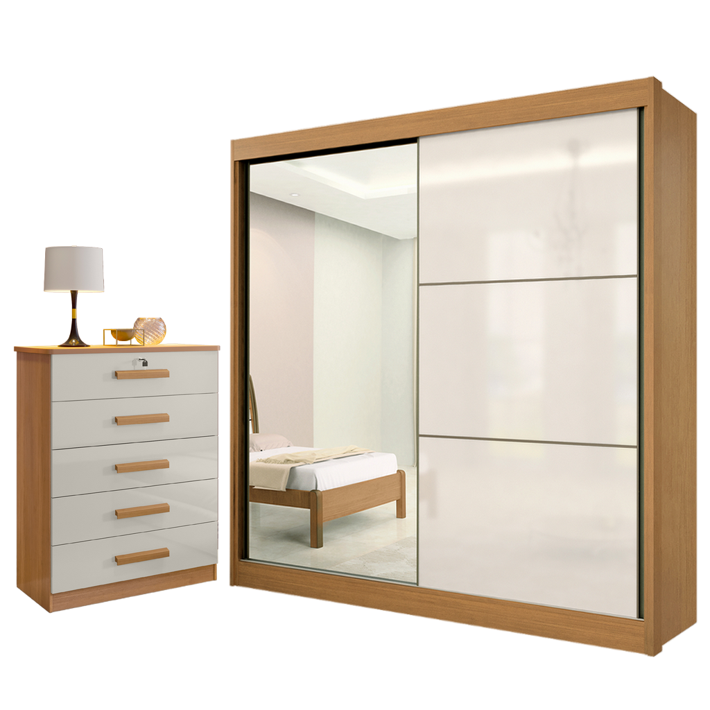 Guarda-Roupa 2 Portas Titanium + Cômoda Ipanema Cinamomo/Off White/Cinamomo – D’DORO MÓVEIS - Imagem 2
