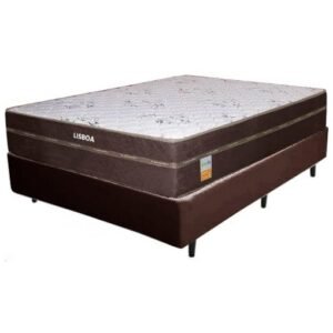 Colchão Casal Lisboa 24 cm D28 Molas Ensacadas + Base Simples Corino Marrom – ECOTEC + BIOSTAR