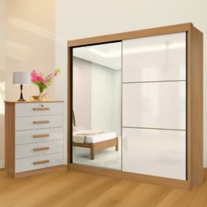 Guarda-Roupa 2 Portas Titanium + Cômoda Ipanema Cinamomo/Off White/Cinamomo – D’DORO MÓVEIS