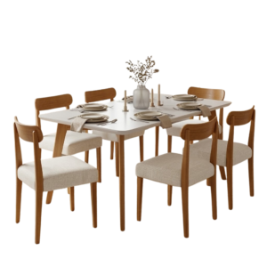 Mesa Anne 180 Mel/Off White com 6 Cadeiras Maragogi Linho Palha 311A – HR MOVELARIA