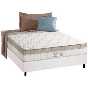 Colchão Casal King Best 28 cm D28 Molas Ensacadas + Base Simples Corino Branco – ANJOS + BIOSTAR