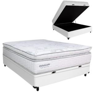 Colchão Casal New Freedom 32 cm D33 Molas Ensacadas + Base Baú Corino Branco – ORTOBOM + ALTO NÍVEL
