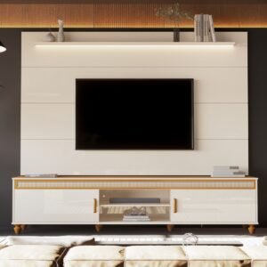 Painel até 75″ Bliss + Rack Comodoro 2.18 Off White/Cedro – EDN MÓVEIS