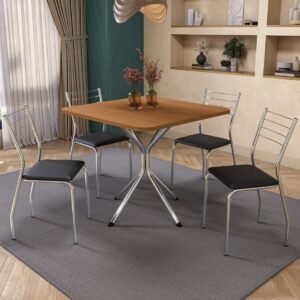 Mesa Creta 0,90 com 4 Cadeiras Malta CMC1078 (M088/F090/4C140) Cromado/Canela – KAPPESBERG